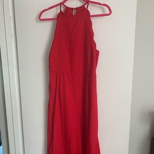 Red Wide Leg High-Neck Jumpsuit